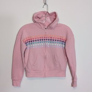 Pink Zip Up Hoodie Sweatshirt with Glitter Hearts Graphic
